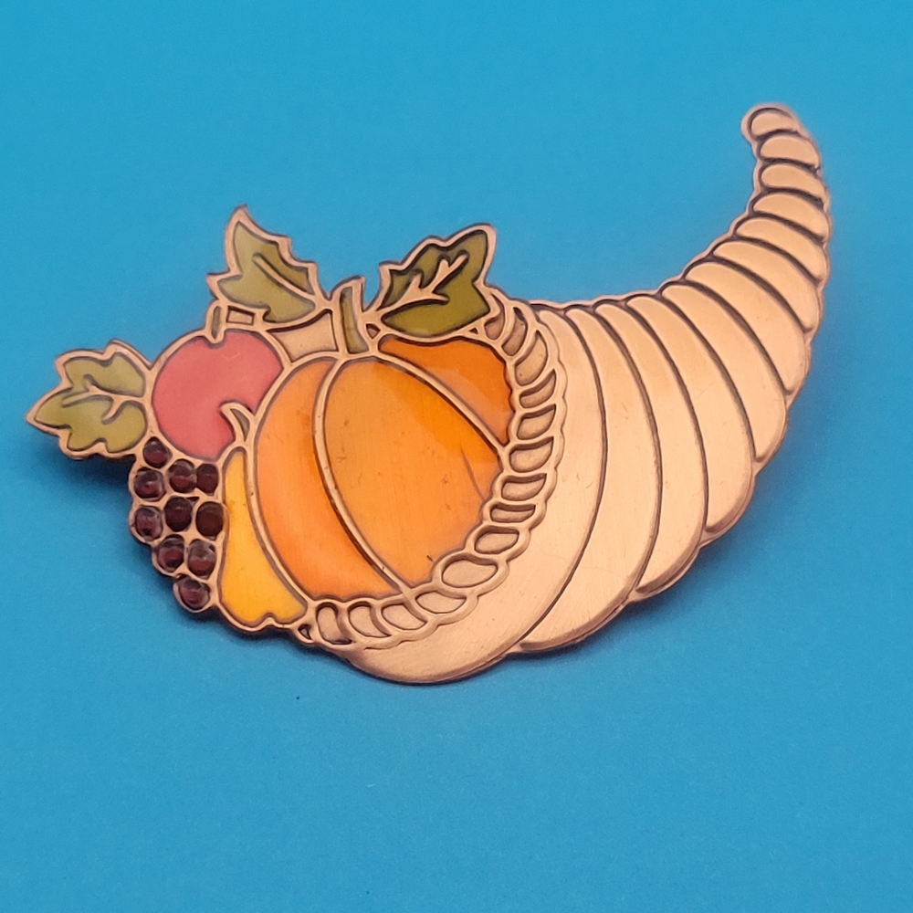 Vintage Hallmark Cornucopia Copper Pumpkin Pin